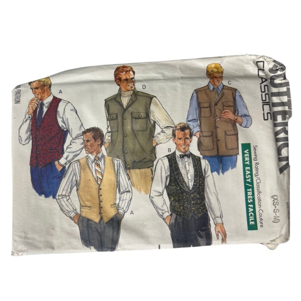 BUTTERICK | Vintage 1989 Mens/Unisex Classic Vest Sewing Pattern | size XS-S-M